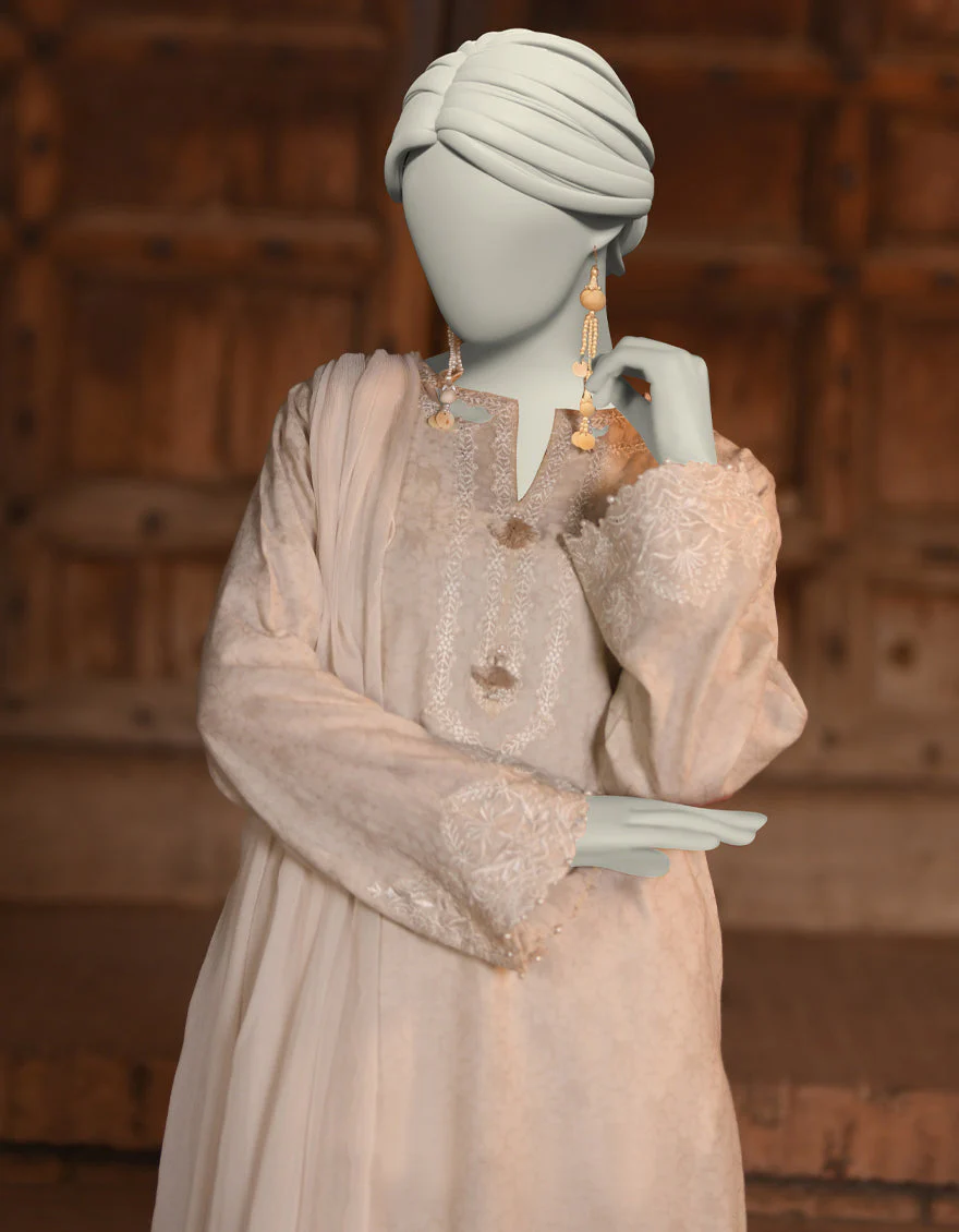 BEIGE DOBBY 3PC STITCHED | JLAWN-S-25-049/S CUT WORK-01 - Image 3