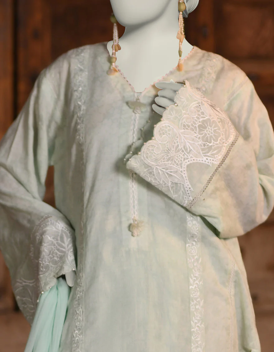 GREEN DOBBY 3PC STITCHED | JLAWN-S-25-050/S CUT WORK-02 - Image 2