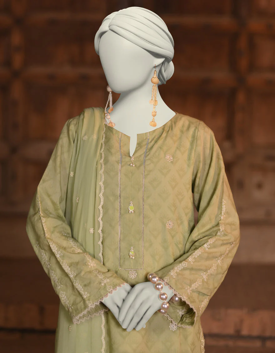 GREEN DOBBY 3PC STITCHED | JLAWN-S-25-051/S CUT WORK-03 - Image 3