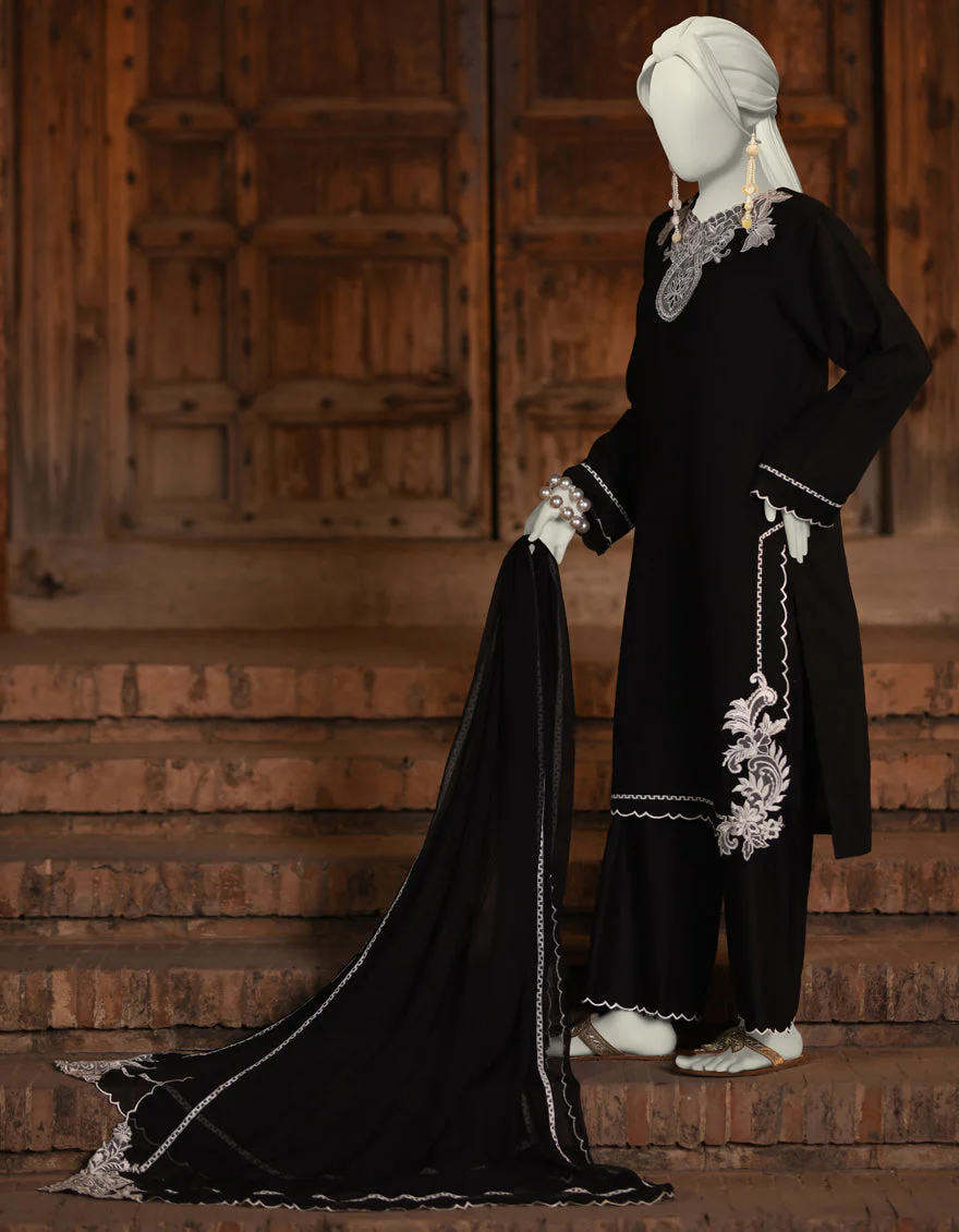 BLACK DOBBY 3PC STITCHED | JLAWN-S-25-054/S CUT WORK-06 - Image 2