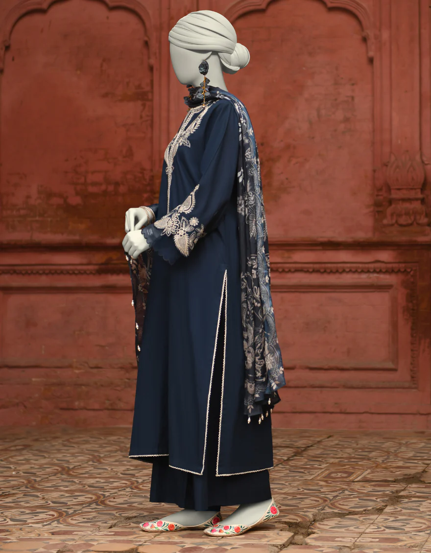 BLUE LAWN 3PC STITCHED | JLAWN-S-25-063/S CHIKAN KARI-03 - Image 2