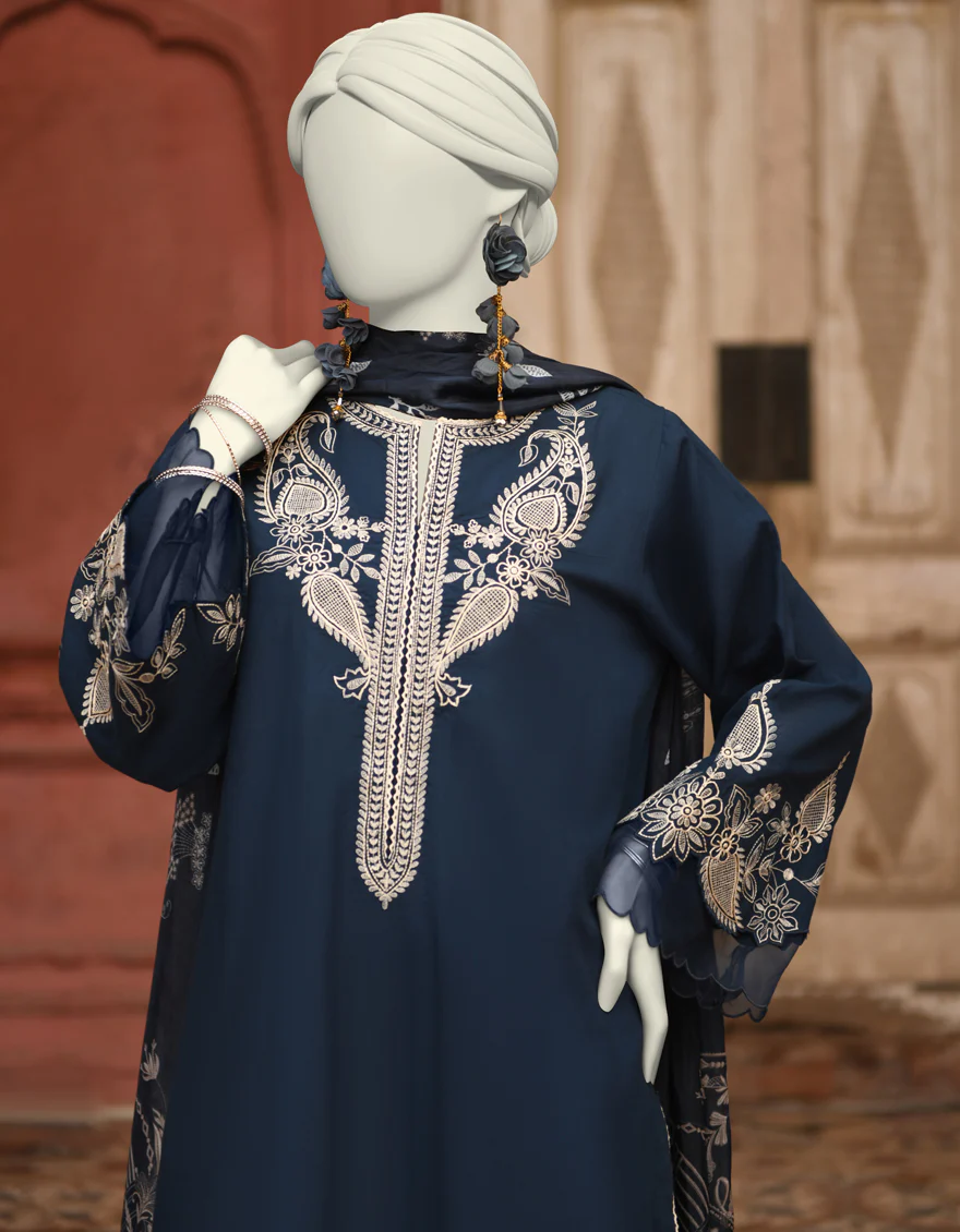 BLUE LAWN 3PC STITCHED | JLAWN-S-25-063/S CHIKAN KARI-03 - Image 3