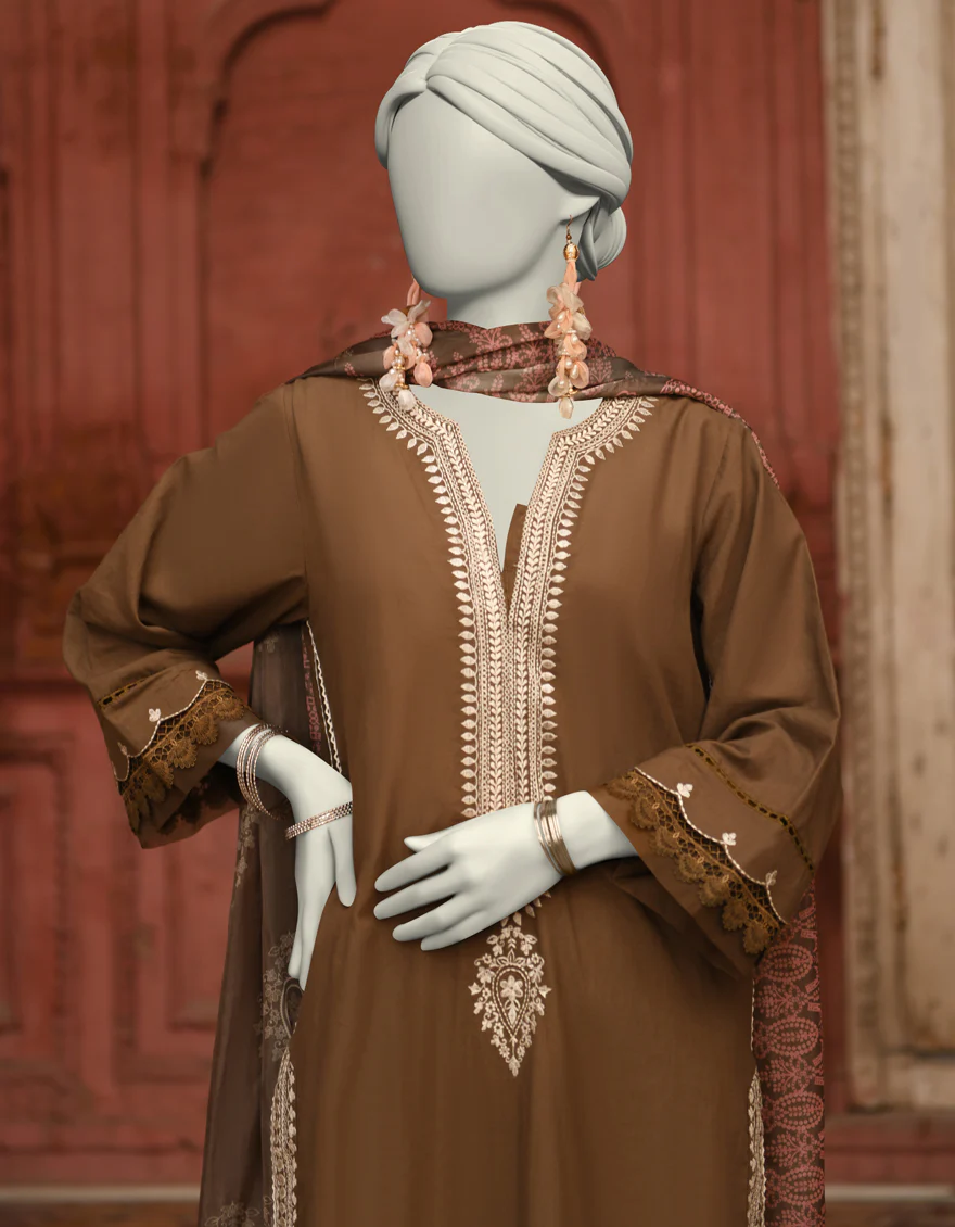 BROWN LAWN 3PC STITCHED | JLAWN-S-25-064/S CHIKAN KARI-04 - Image 3