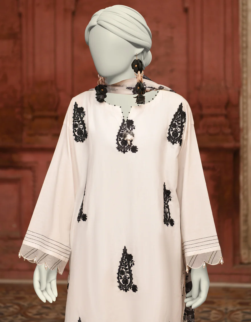 WHITE LAWN 3PC STITCHED | JLAWN-S-25-066/S CHIKAN KARI-06 - Image 2