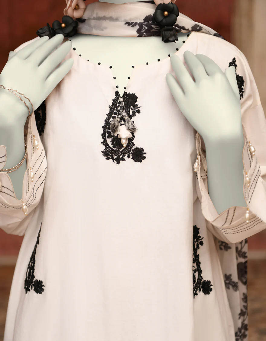 WHITE LAWN 3PC STITCHED | JLAWN-S-25-066/S CHIKAN KARI-06 - Image 3