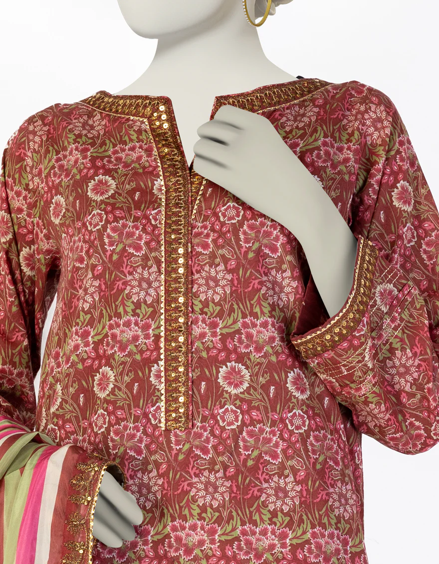 MAROON LAWN 3PC STITCHED | JLAWN-S-25-073/S LIN - Image 3