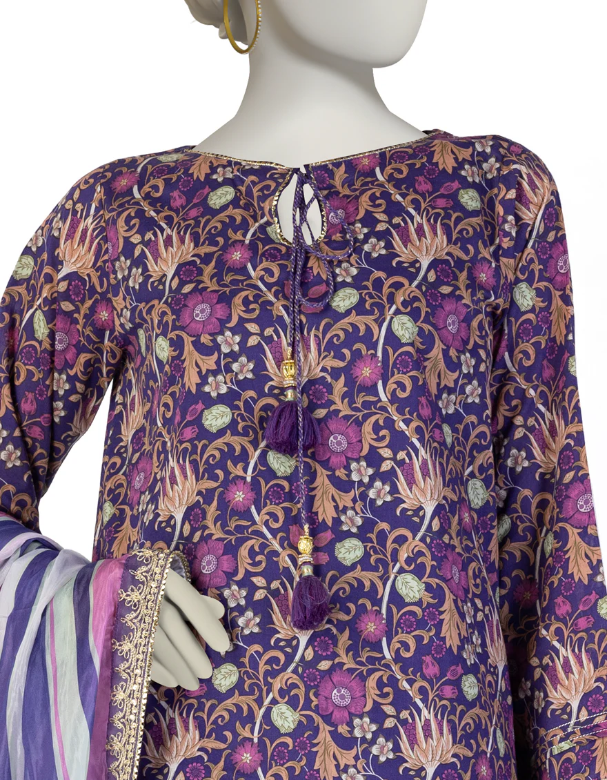 PURPLE LAWN 3PC STITCHED | JLAWN-S-25-074/S LINES-2 - Image 3