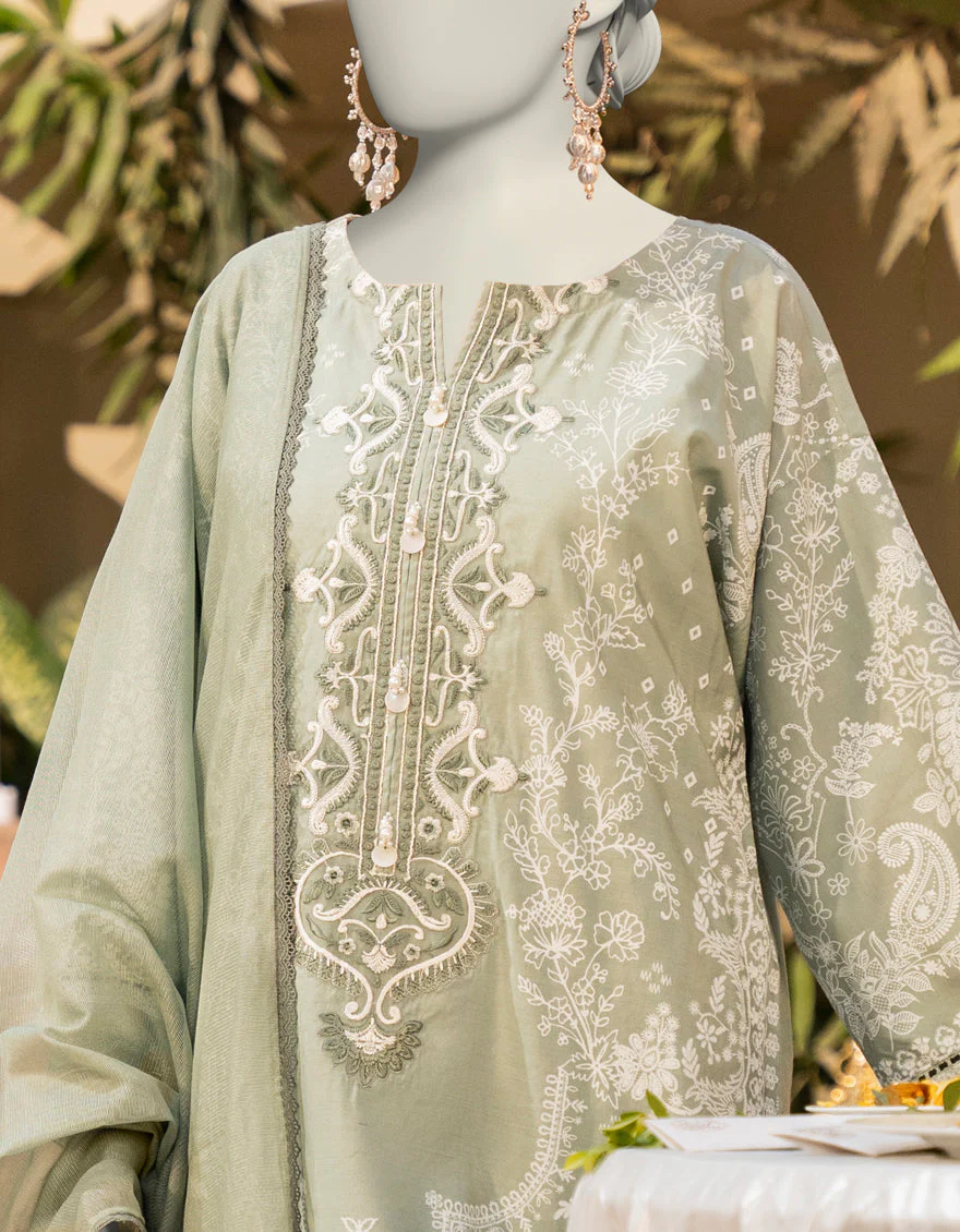 GREEN COTTON SILK 3PC STITCHED | JLAWN-S-25-087/S MAJESTIC-03 - Image 2