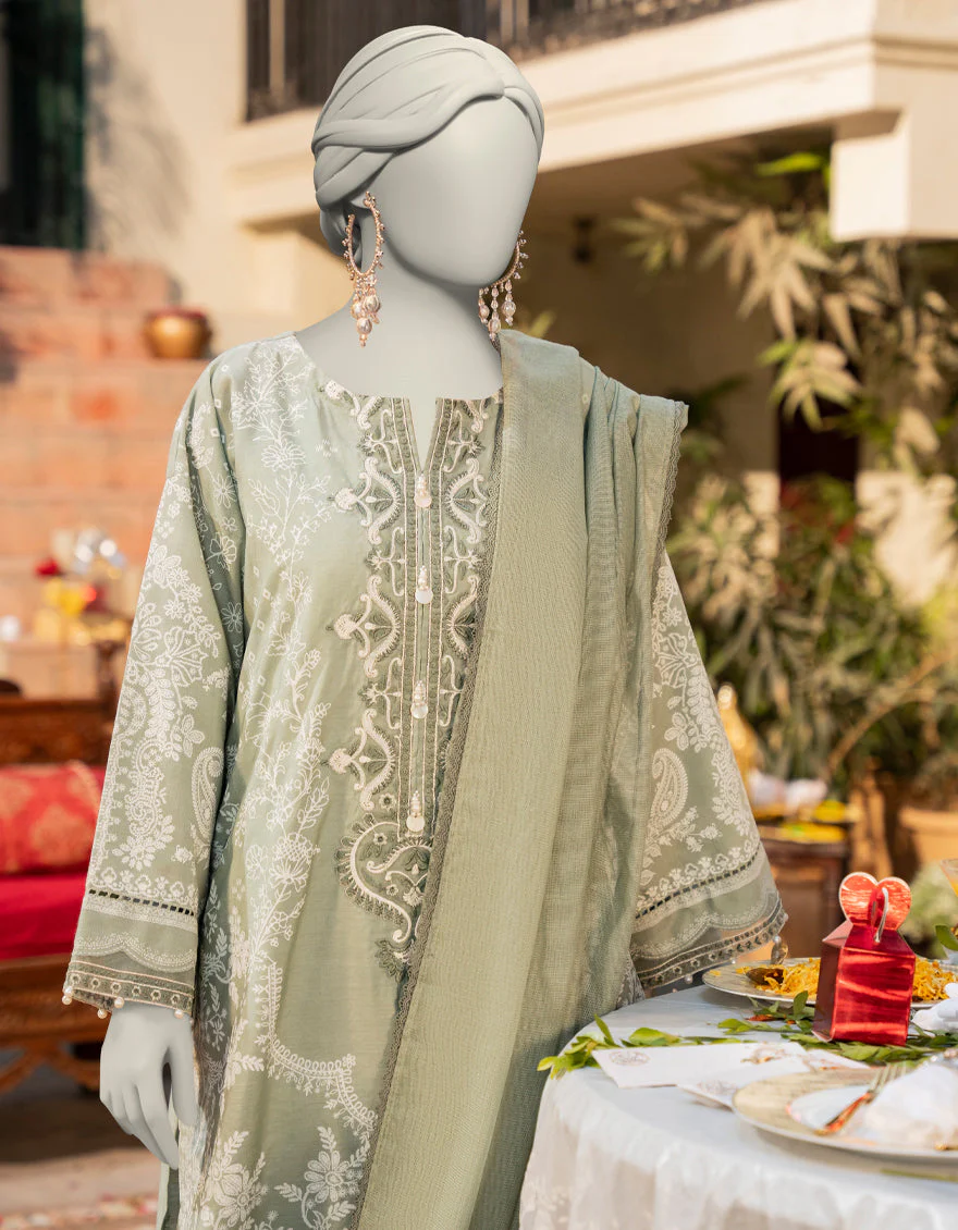 GREEN COTTON SILK 3PC STITCHED | JLAWN-S-25-087/S MAJESTIC-03 - Image 3