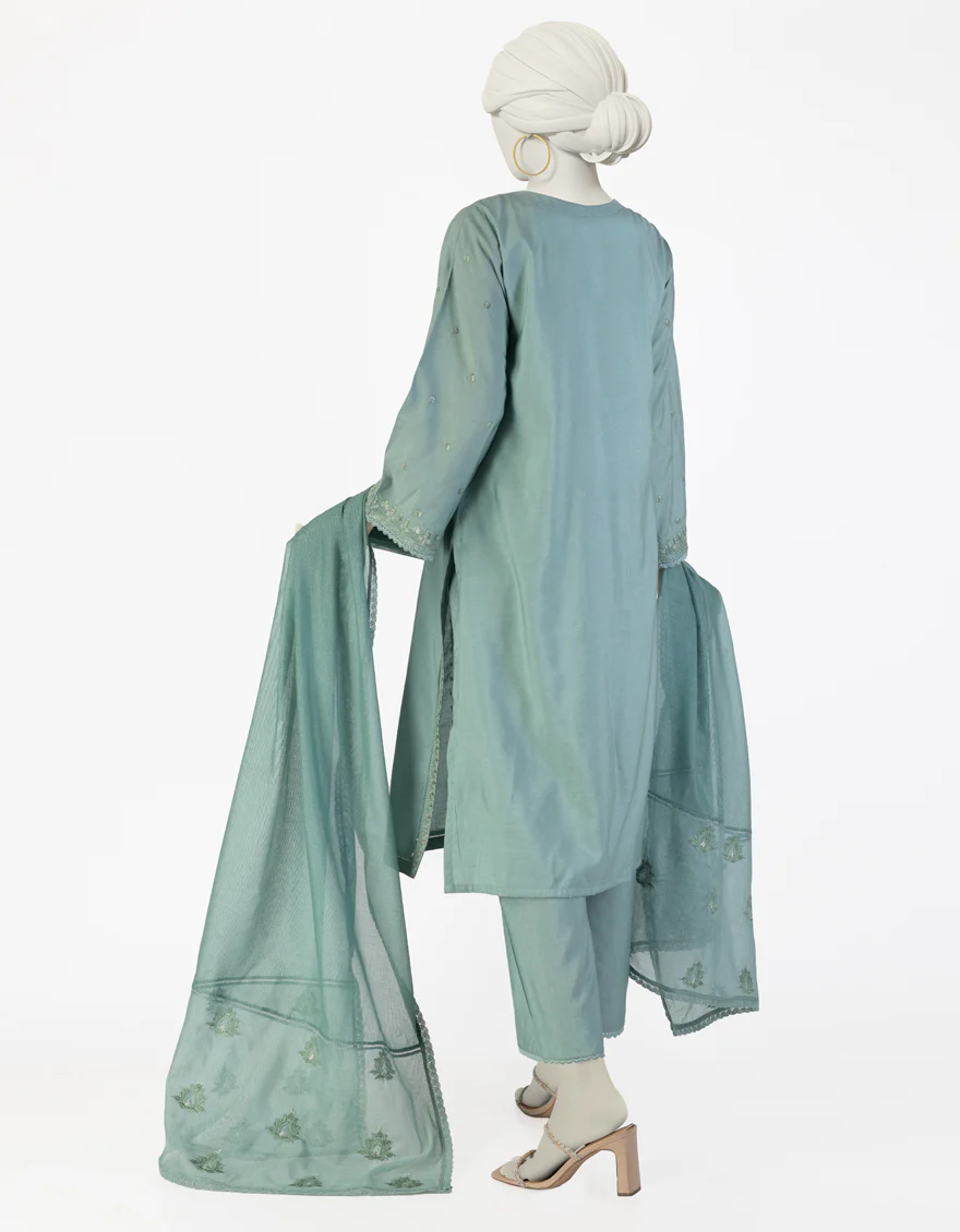 GREEN COTTON SILK 3PC STITCHED | JLAWN-S-25-091/S GRA - Image 2