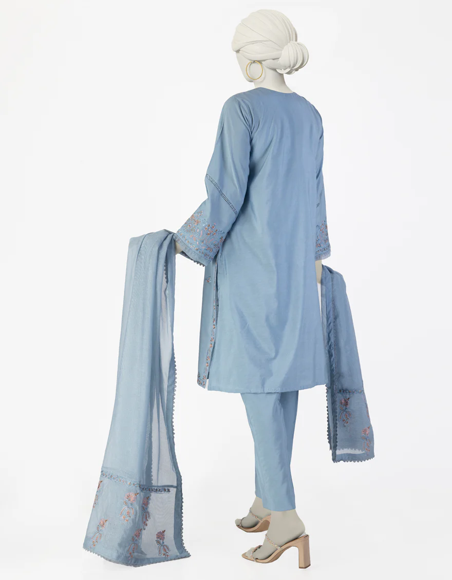 BLUE COTTON SILK 3PC STITCHED | JLAWN-S-25-092/S GRA - Image 2