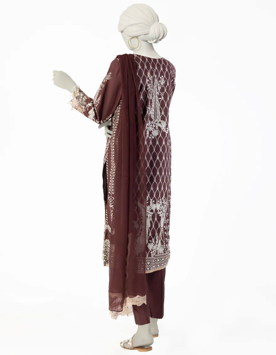 BROWN COTTON SILK 3PC STITCHED | JLAWN-S-25-103/S SHE - Image 2