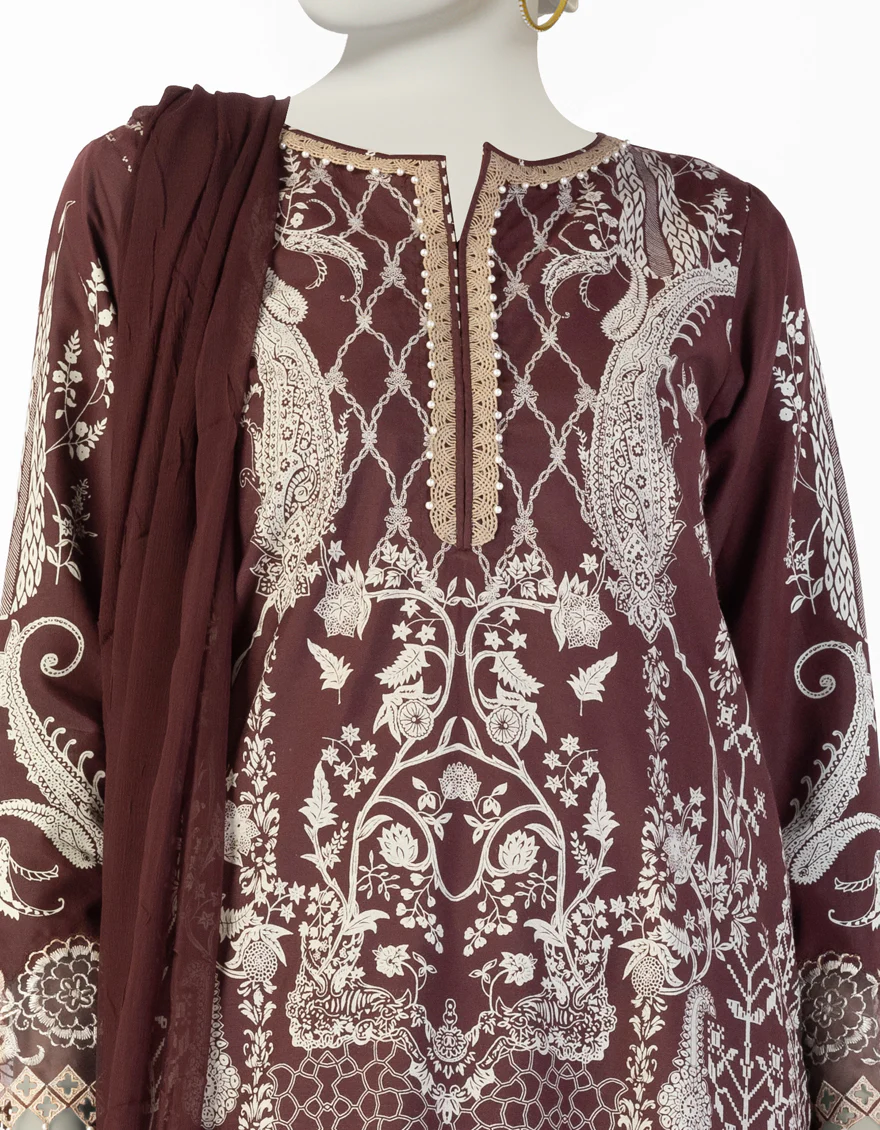 BROWN COTTON SILK 3PC STITCHED | JLAWN-S-25-103/S SHE - Image 3