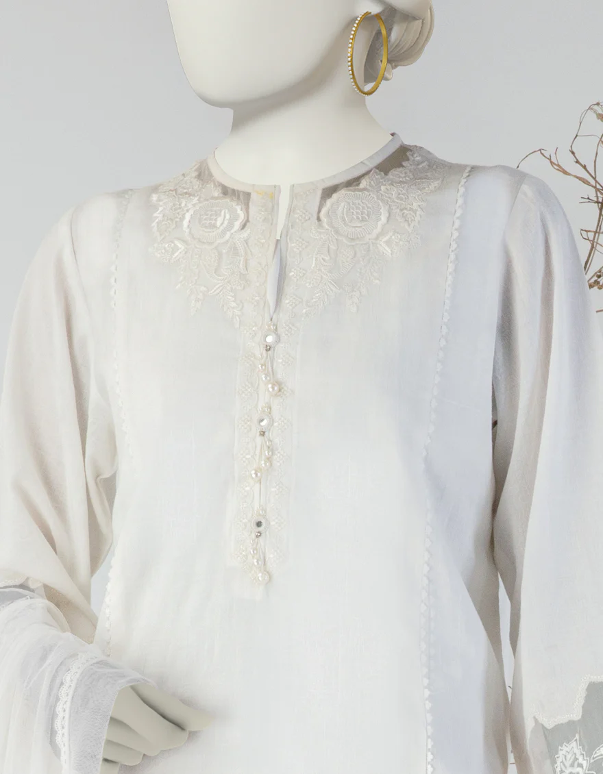 WHITE DOBBY 3PC STITCHED | JLAWN-S-25-126/S PEARL PERFECTION-02 - Image 3