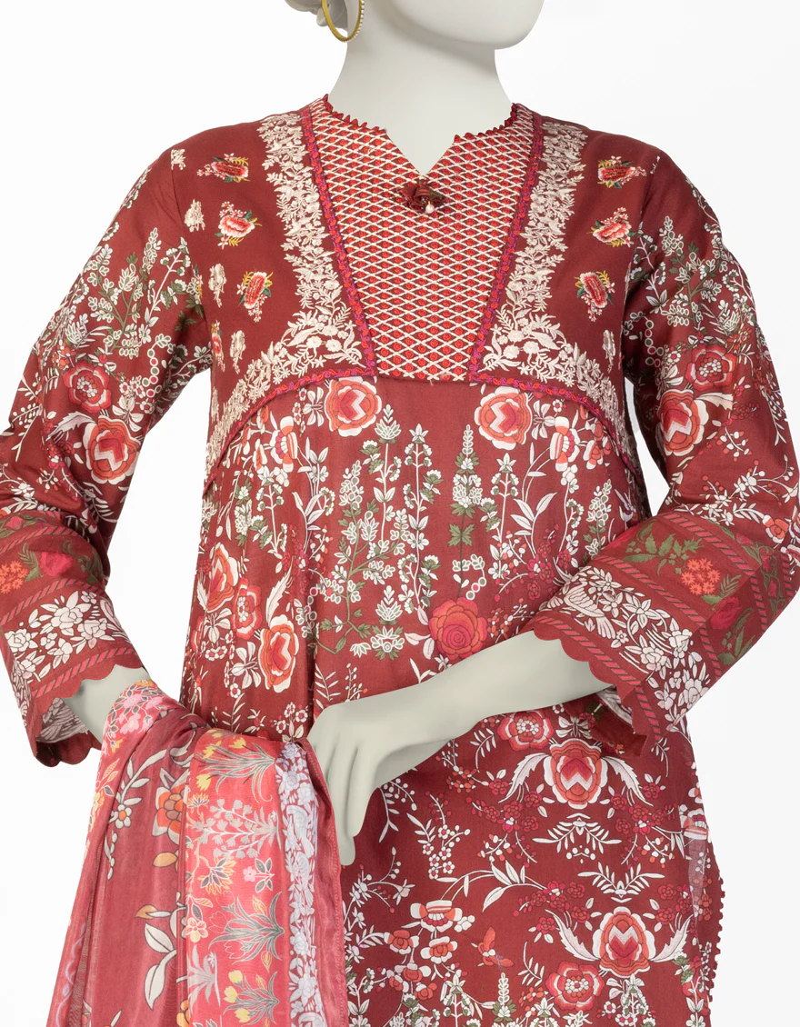 MAROON LAWN 3PC STITCHED | JLAWN-S-25-140/S GAR - Image 3