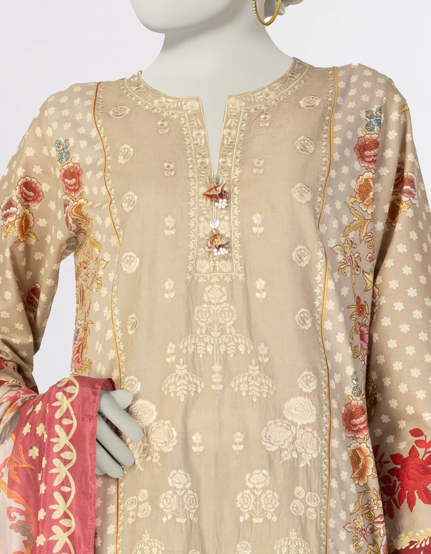 BEIGE LAWN 3PC STITCHED | JLAWN-S-25-143/S GAR - Image 3