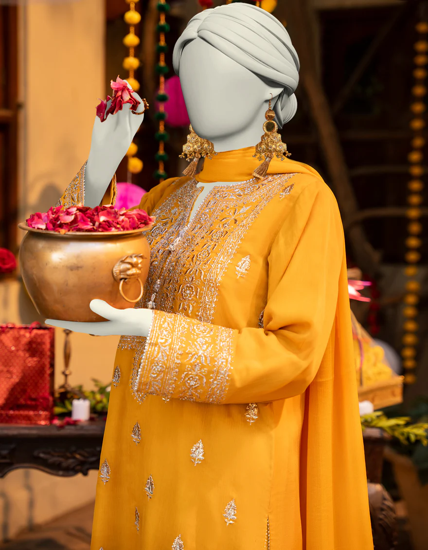 YELLOW CHIFFON 3PC STITCHED | JLAWN-S-25-162/S SHI - Image 2