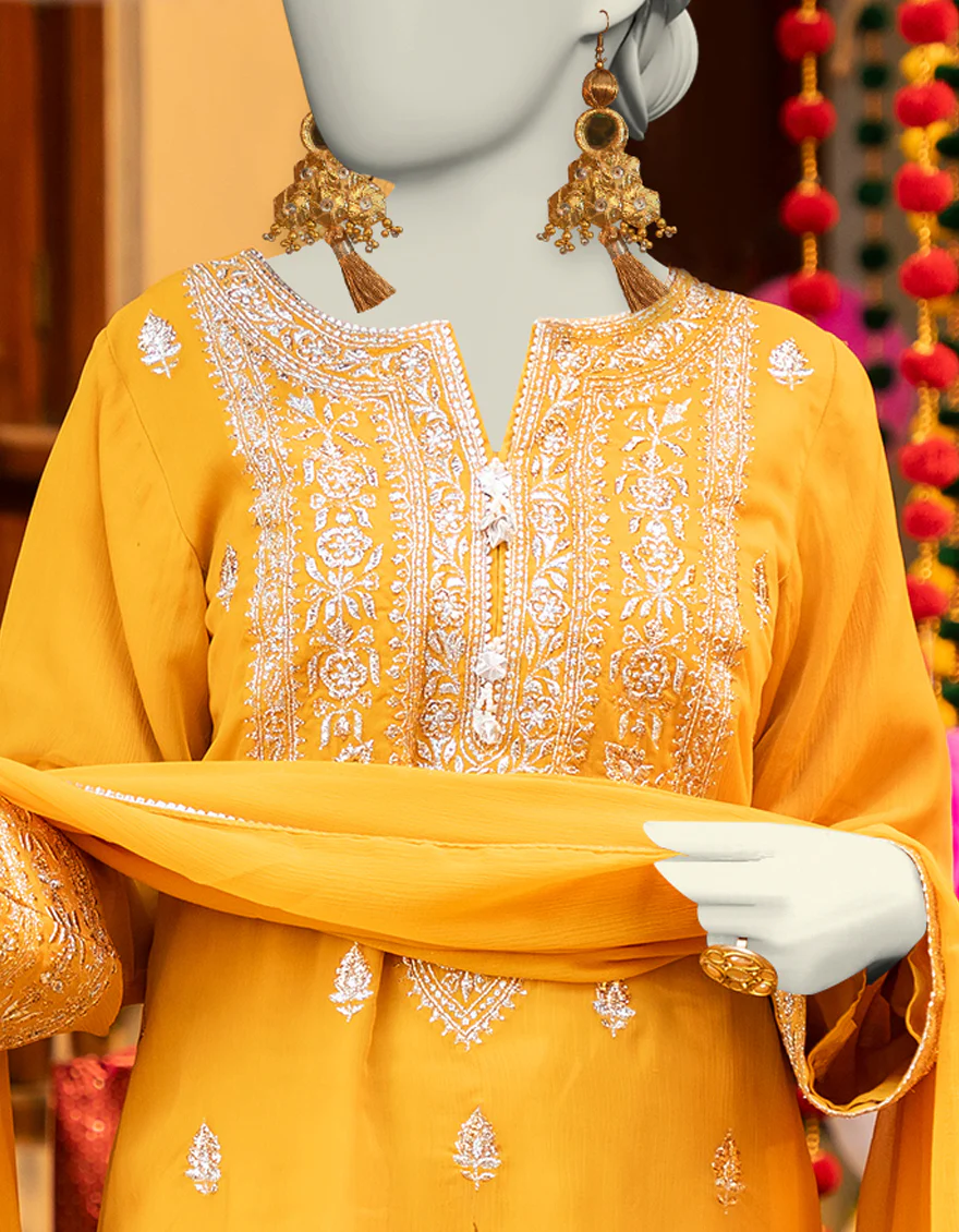 YELLOW CHIFFON 3PC STITCHED | JLAWN-S-25-162/S SHI - Image 3