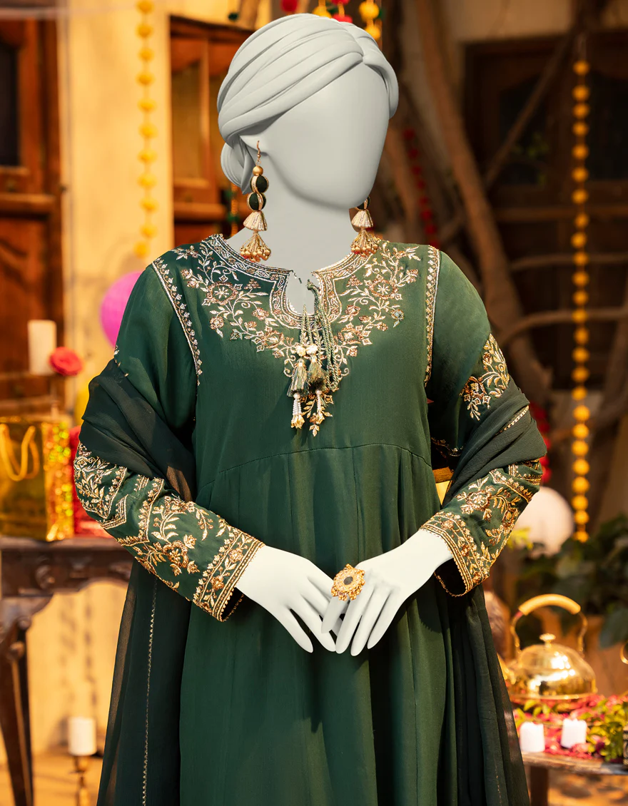 GREEN CHIFFON 3PC STITCHED | JLAWN-S-25-163/S SHI - Image 3