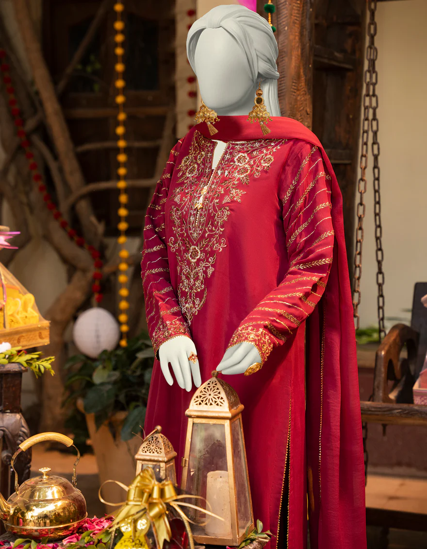 MAROON CHIFFON 3PC STITCHED | JLAWN-S-25-164/S SHI - Image 2