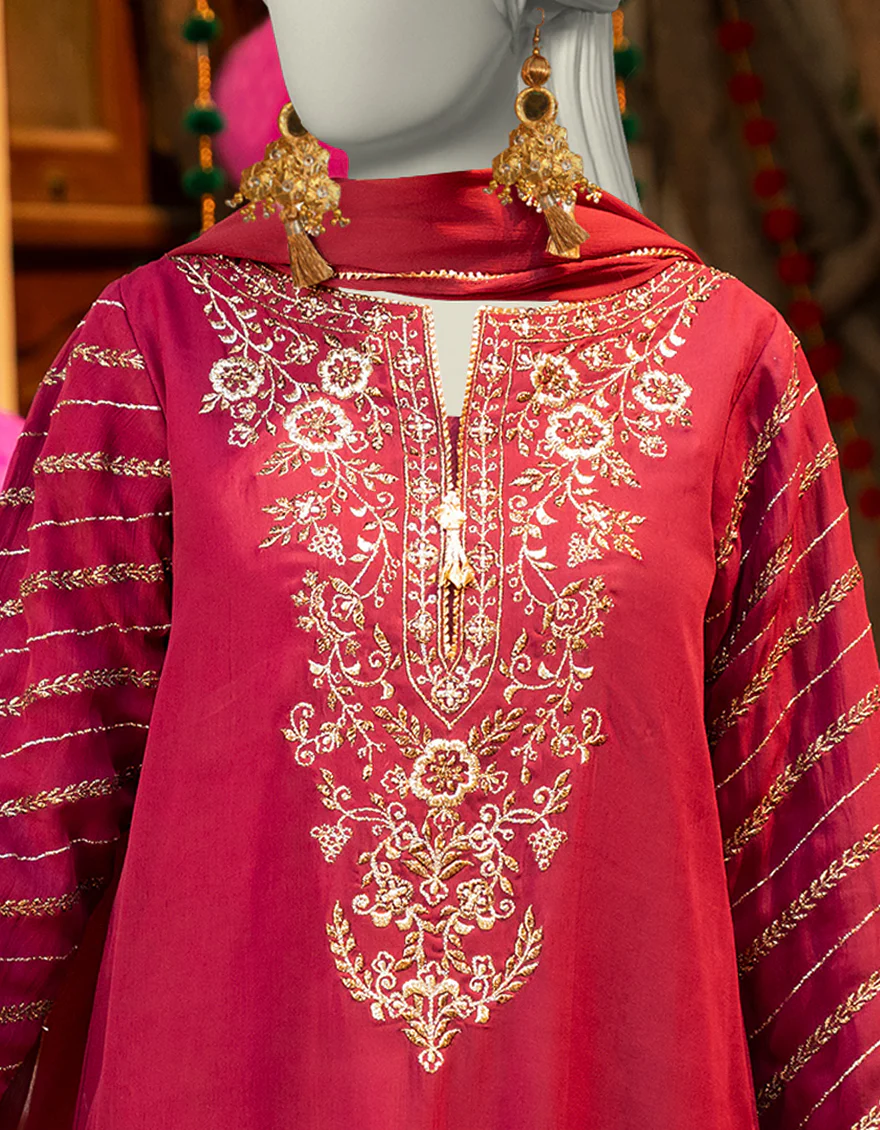 MAROON CHIFFON 3PC STITCHED | JLAWN-S-25-164/S SHI - Image 3