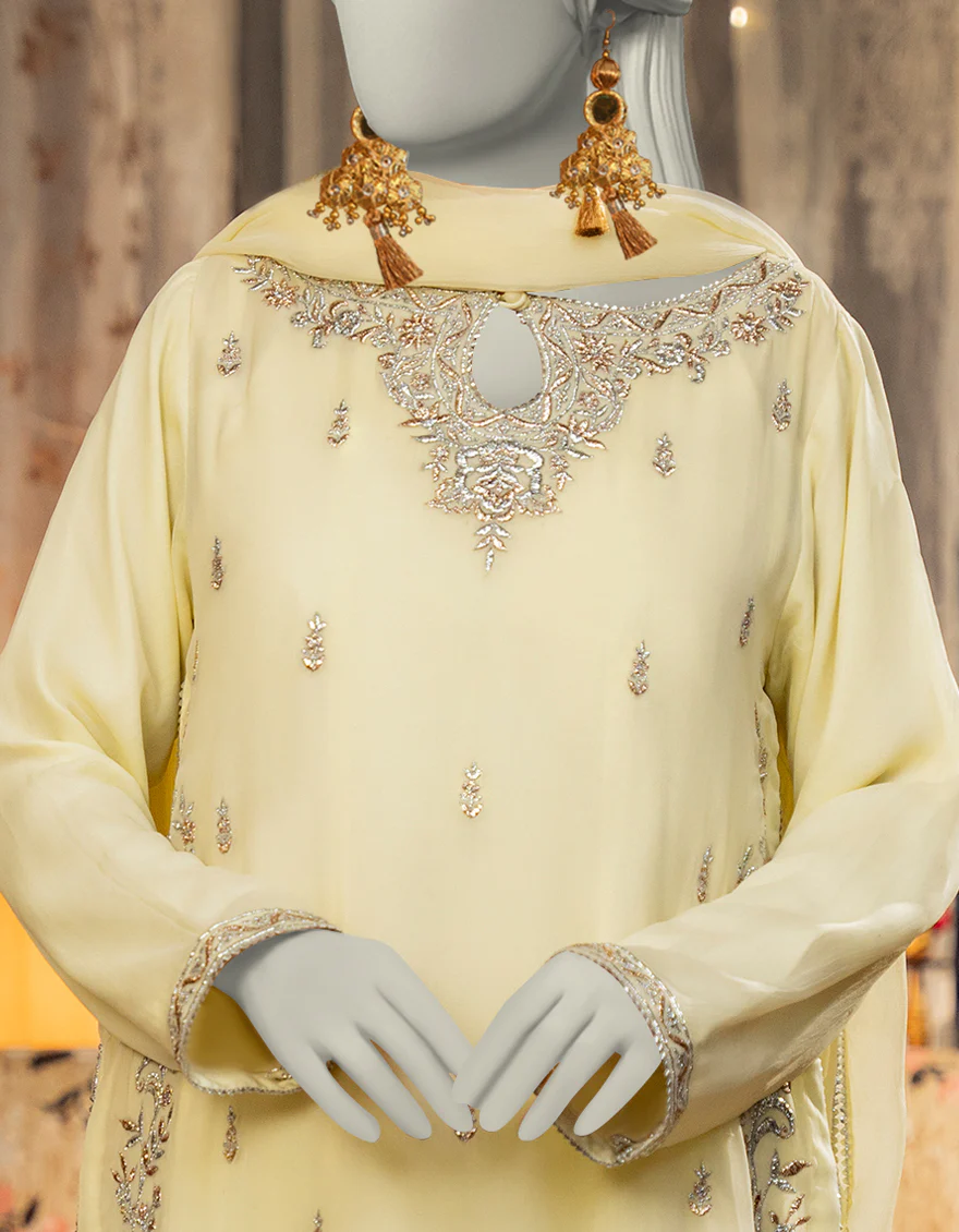 YELLOW CHIFFON 3PC STITCHED | JLAWN-S-25-166/S SHI - Image 2