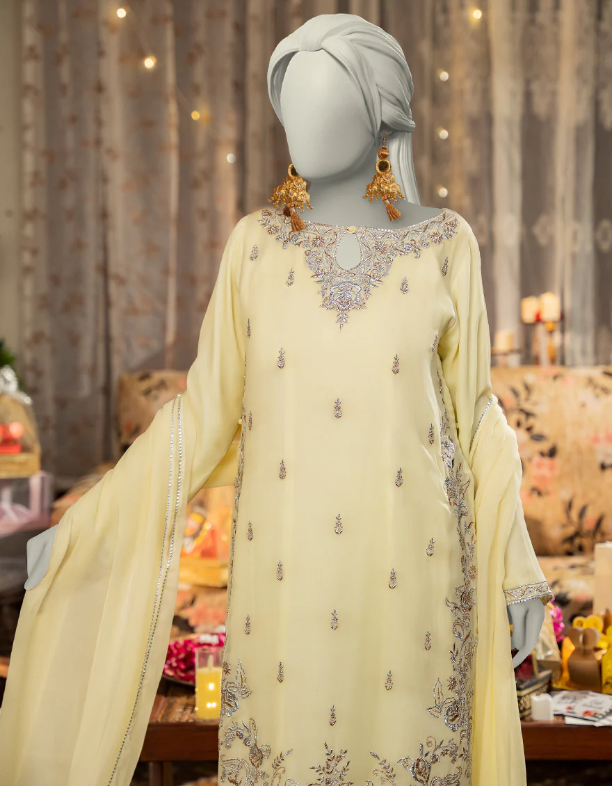 YELLOW CHIFFON 3PC STITCHED | JLAWN-S-25-166/S SHI - Image 3