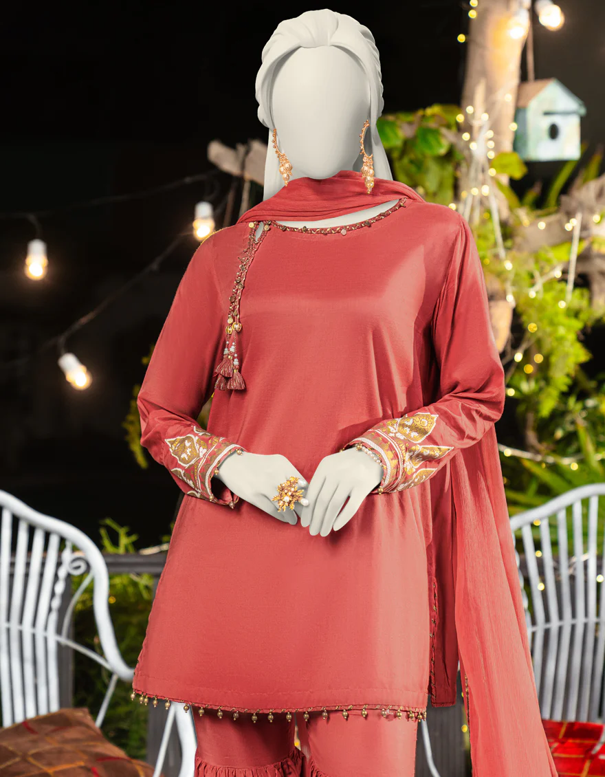 PEACH SILK 3PC STITCHED | JLAWN-S-25-178/S SHI - Image 2