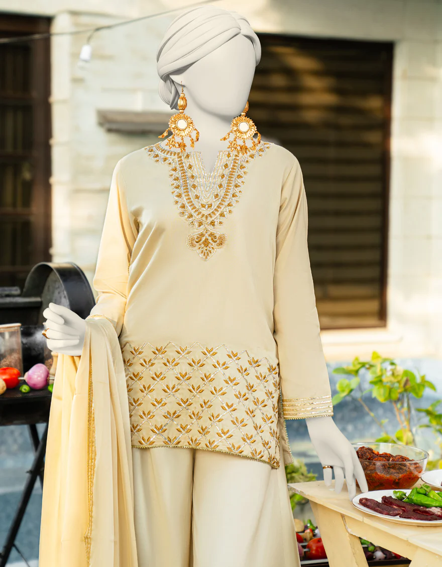 BEIGE SILK 3PC STITCHED | JLAWN-S-25-182/S GOT - Image 2