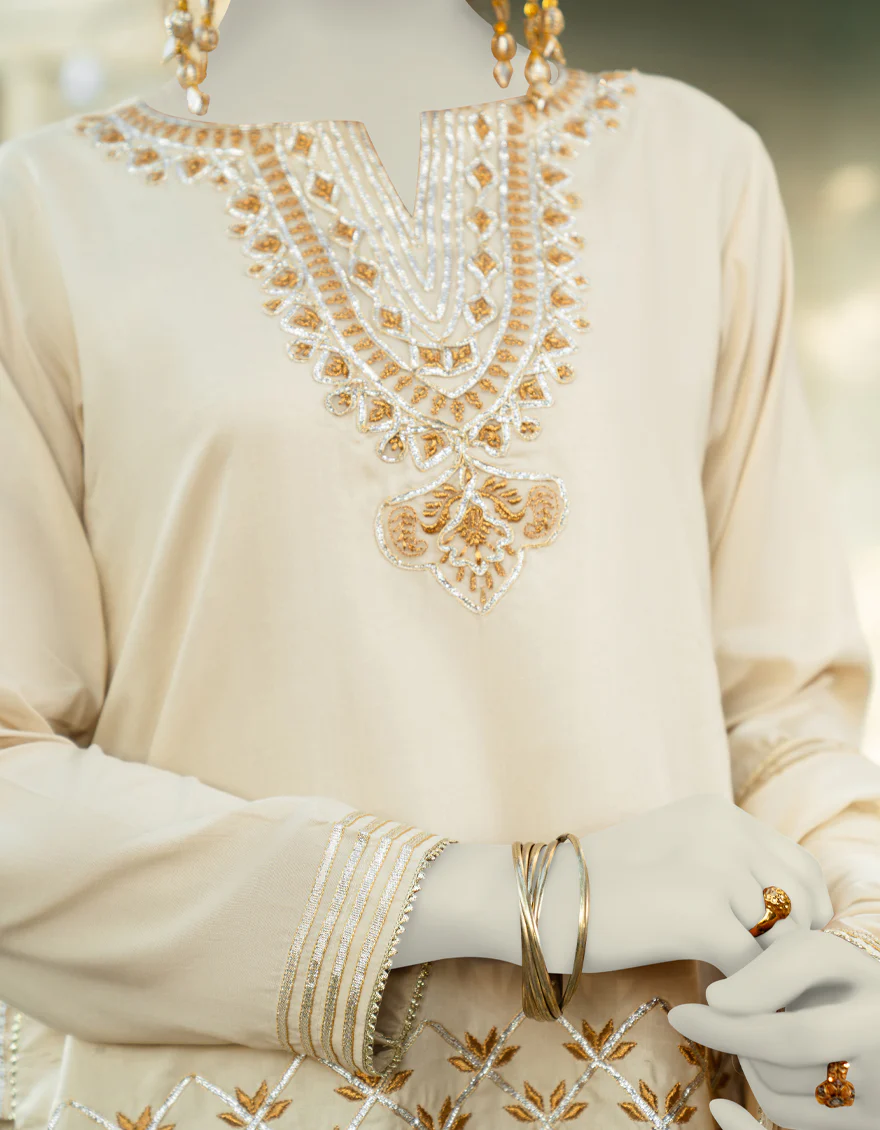 BEIGE SILK 3PC STITCHED | JLAWN-S-25-182/S GOT - Image 3