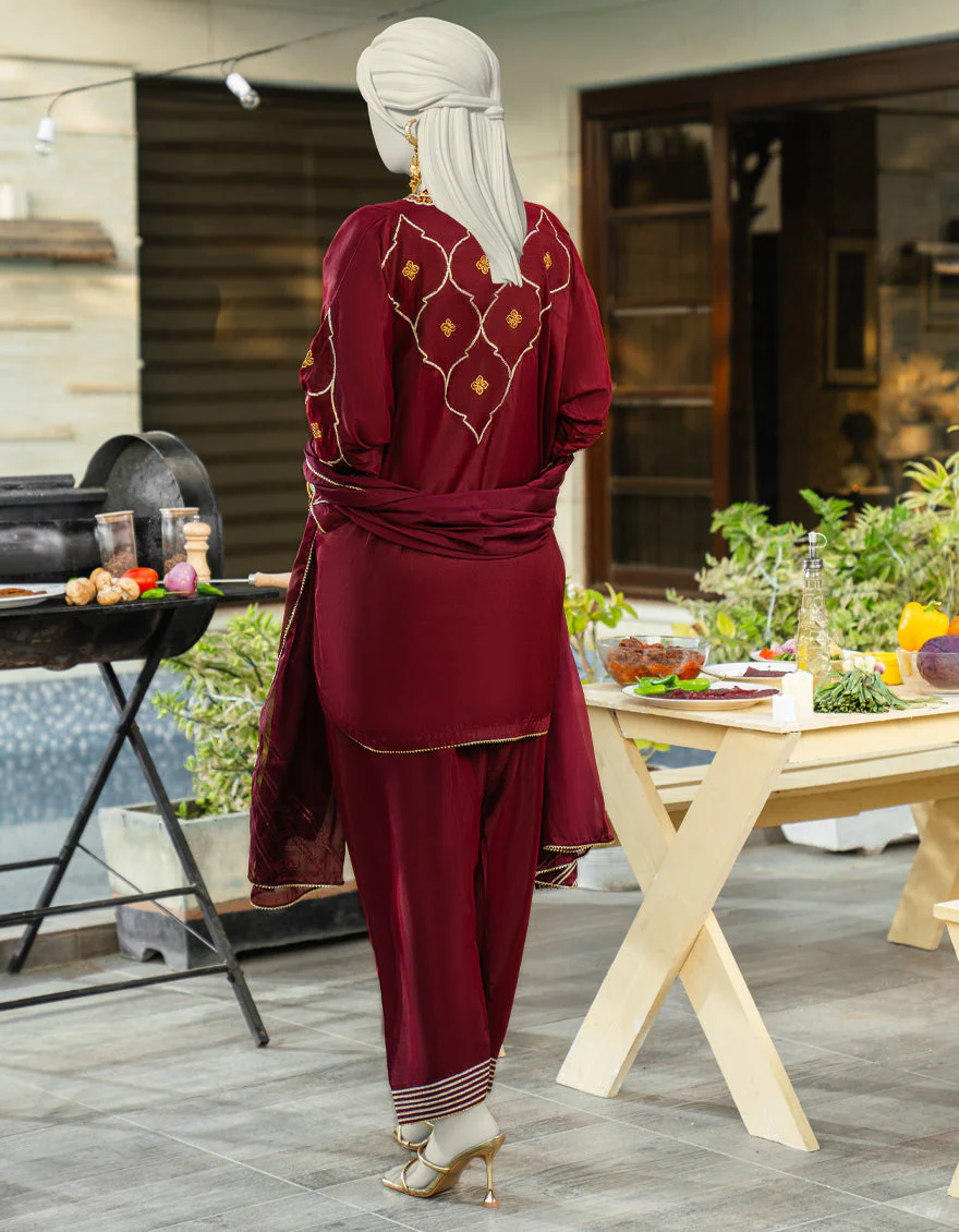 MAROON SILK 3PC STITCHED | JLAWN-S-25-183/S GOT - Image 2