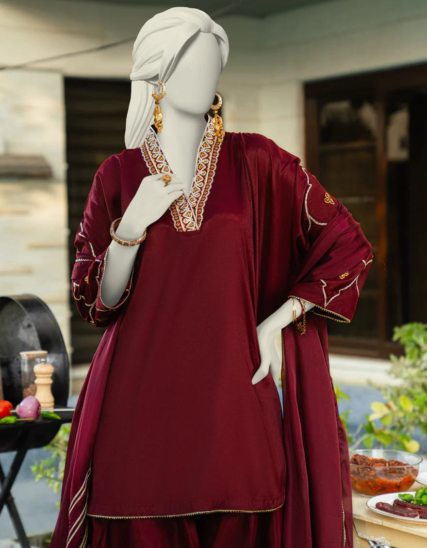 MAROON SILK 3PC STITCHED | JLAWN-S-25-183/S GOT - Image 4