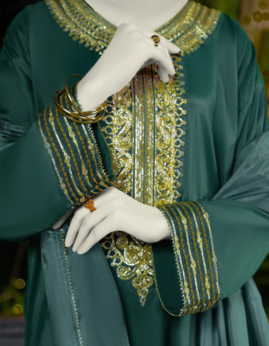 GREEN SILK 3PC STITCHED | JLAWN-S-25-184/S GOT - Image 3