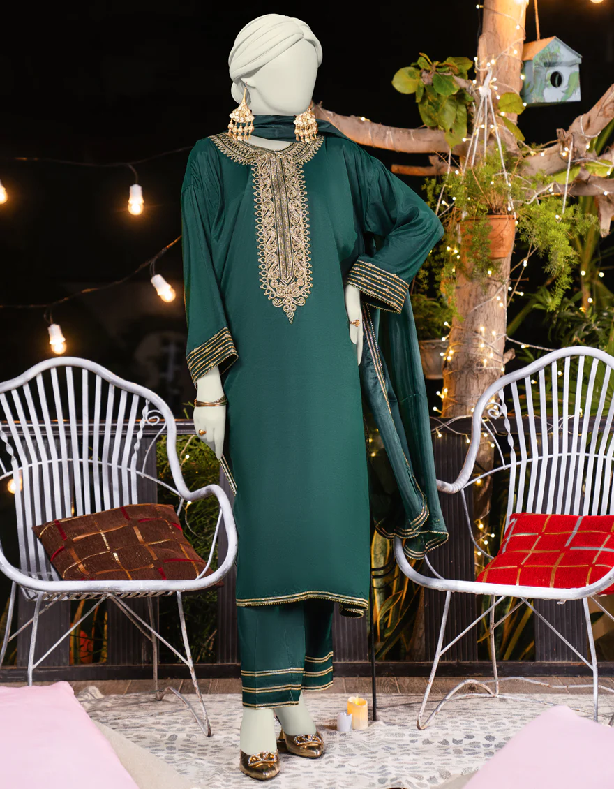GREEN SILK 3PC STITCHED | JLAWN-S-25-184/S GOT - Image 4