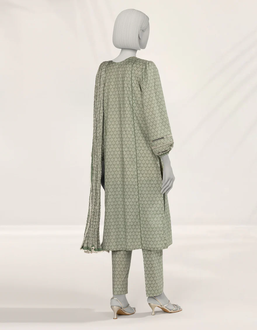GREEN LIMINAL 3PC STITCHED | JLAWN-S-25-243/S FOLK IMPRESSION-2 - Image 2