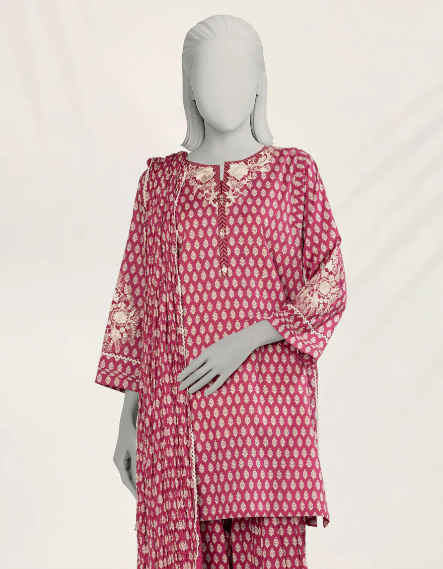 PINK LIMINAL 3PC STITCHED | JLAWN-S-25-244/S FOLK IMPRESSION-3 - Image 3