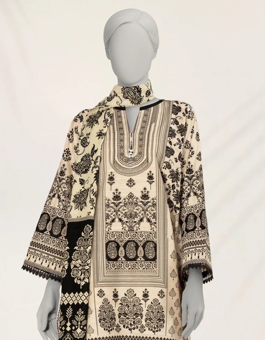 OFF WHITE KHADDAR 3PC STITCHED | JLAWN-S-25-246/S MONOCHROME MAGIC-01 - Image 3
