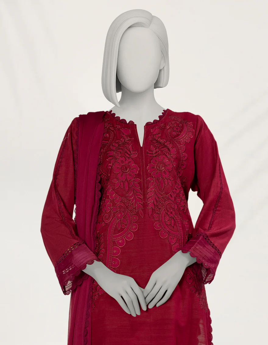 MAGENTA KHADDAR 3PC STITCHED | JLAWN-S-25-263/S DARK SHADOW-2 - Image 2