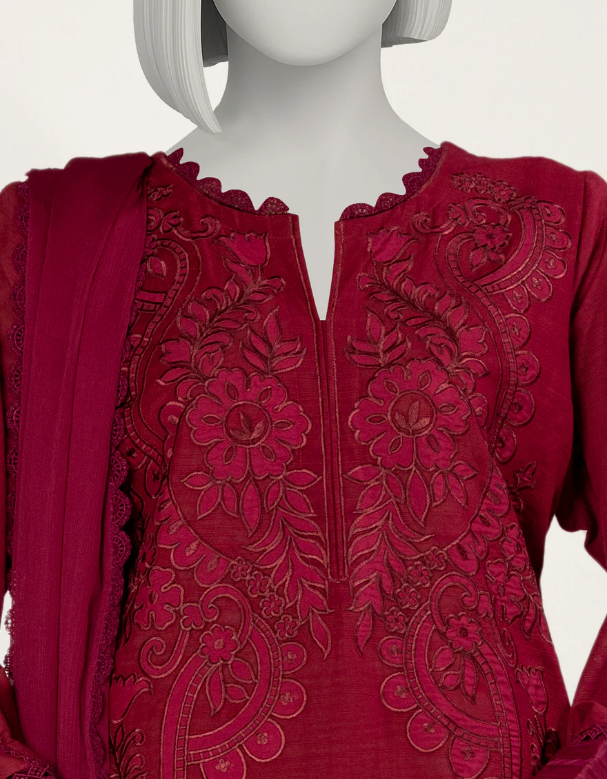 MAGENTA KHADDAR 3PC STITCHED | JLAWN-S-25-263/S DARK SHADOW-2 - Image 3