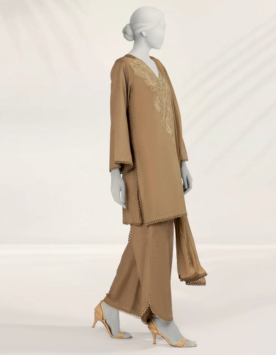 BROWN KHADDAR 3PC STITCHED | JLAWN-S-25-265/S DARK SHADOW-4 - Image 2