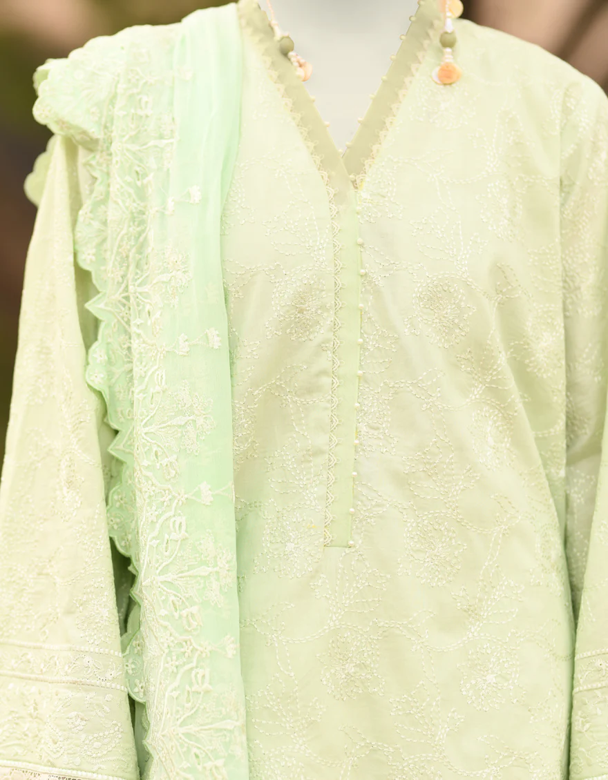 GREEN CAMBRIC 3PC UNSTITCHED | JLAWN-S-25-3149 SCHIFFLI-1 - Image 3