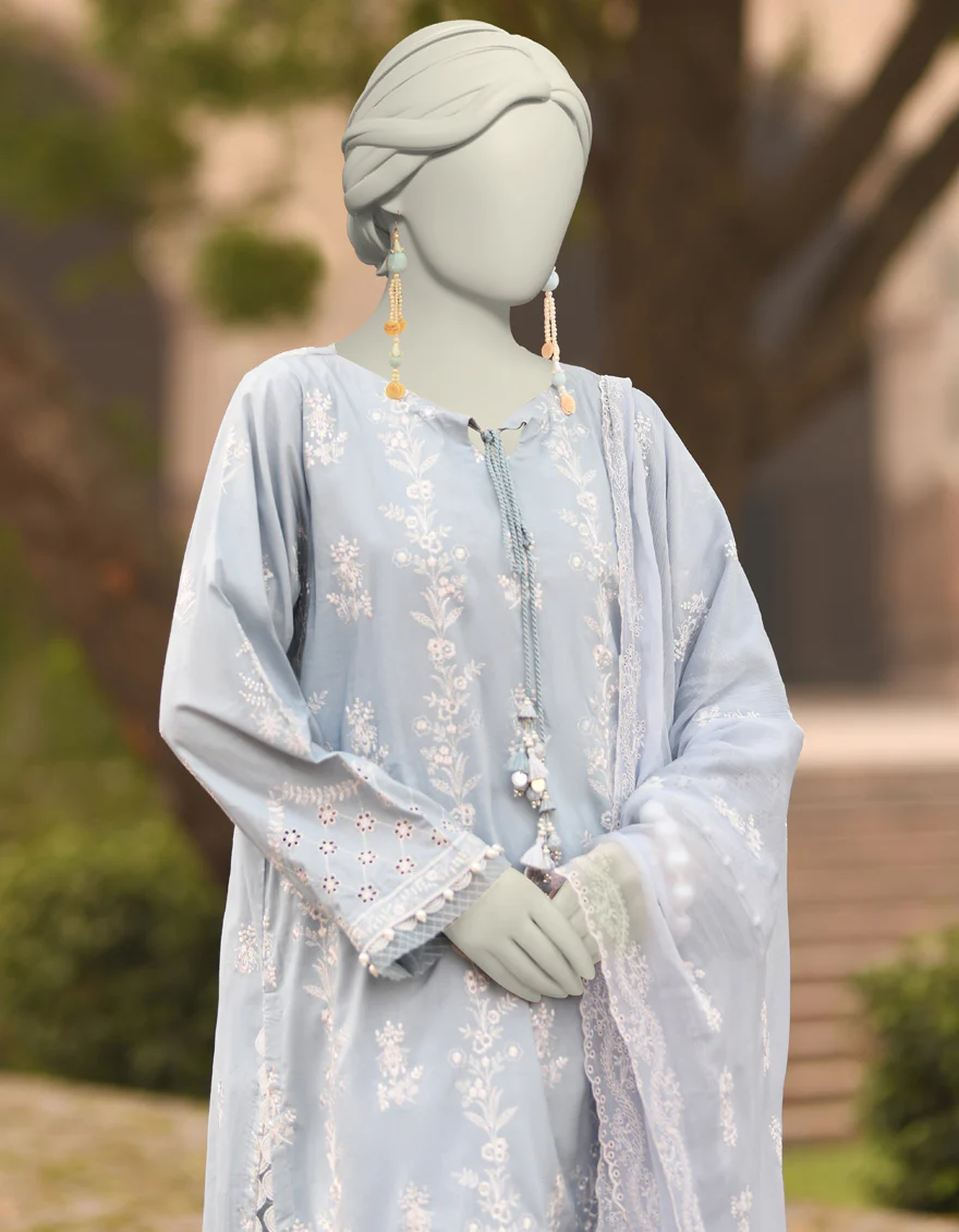 BLUE CAMBRIC 3PC UNSTITCHED | JLAWN-S-25-3151 SCHIFLI-3 - Image 3