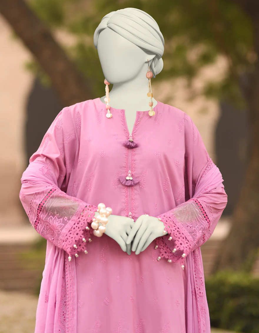 PINK CAMBRIC 3PC UNSTITCHED | JLAWN-S-25-3155 SCHIFLI-7 - Image 2