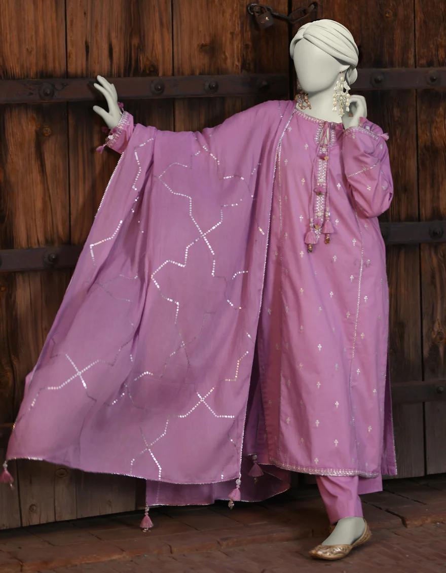 PINK LAWN 3PC UNSTITCHED | JLAWN-S-25-3172 NEEDLE WORK-4 - Image 2