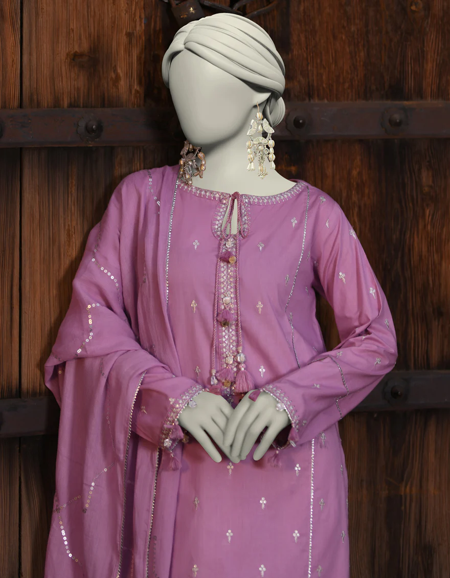 PINK LAWN 3PC UNSTITCHED | JLAWN-S-25-3172 NEEDLE WORK-4 - Image 3
