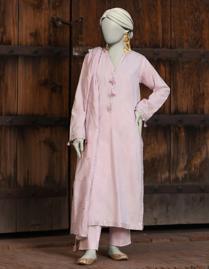 PINK LAWN 3PC UNSTITCHED | JLAWN-S-25-3173 NEEDLE WORK-5 - Image 3