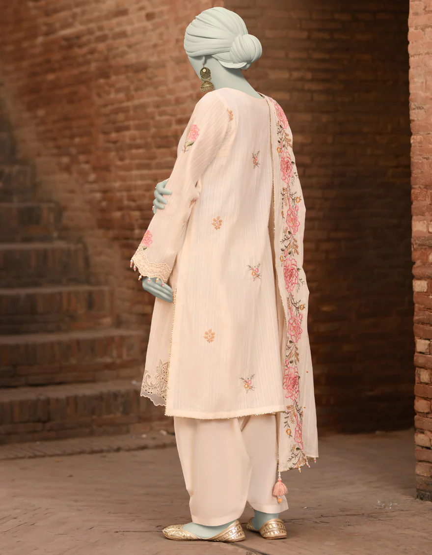 WHITE DOBBY 3PC UNSTITCHED | JLAWN-S-25-3182 GRANDIOSE-2 - Image 2