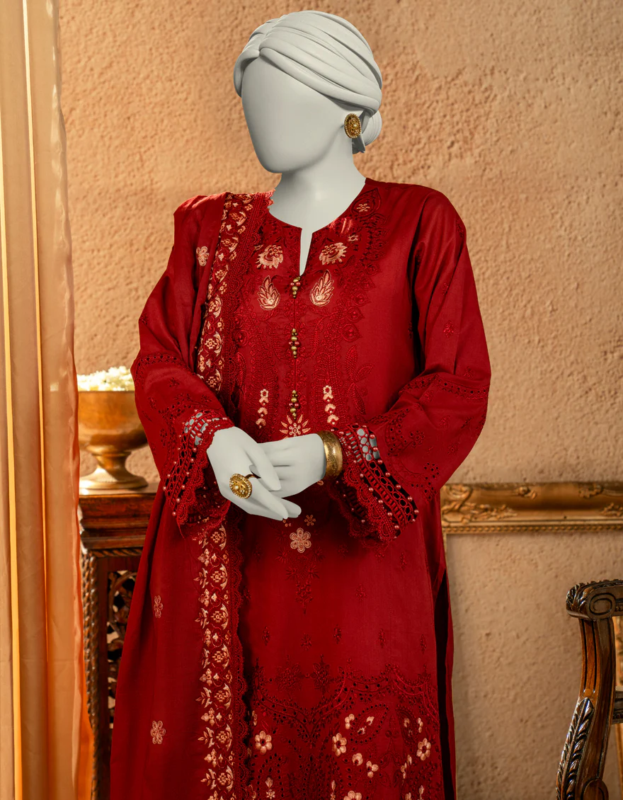 RED JACQUARD 3PC UNSTITCHED | JLAWN-S-25-3250 LUXE C-2 - Image 2