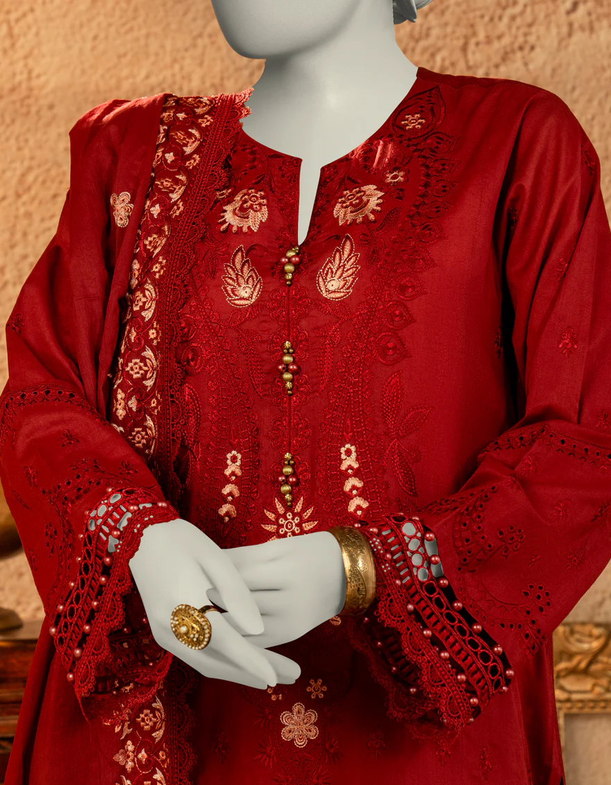 RED JACQUARD 3PC UNSTITCHED | JLAWN-S-25-3250 LUXE C-2 - Image 3