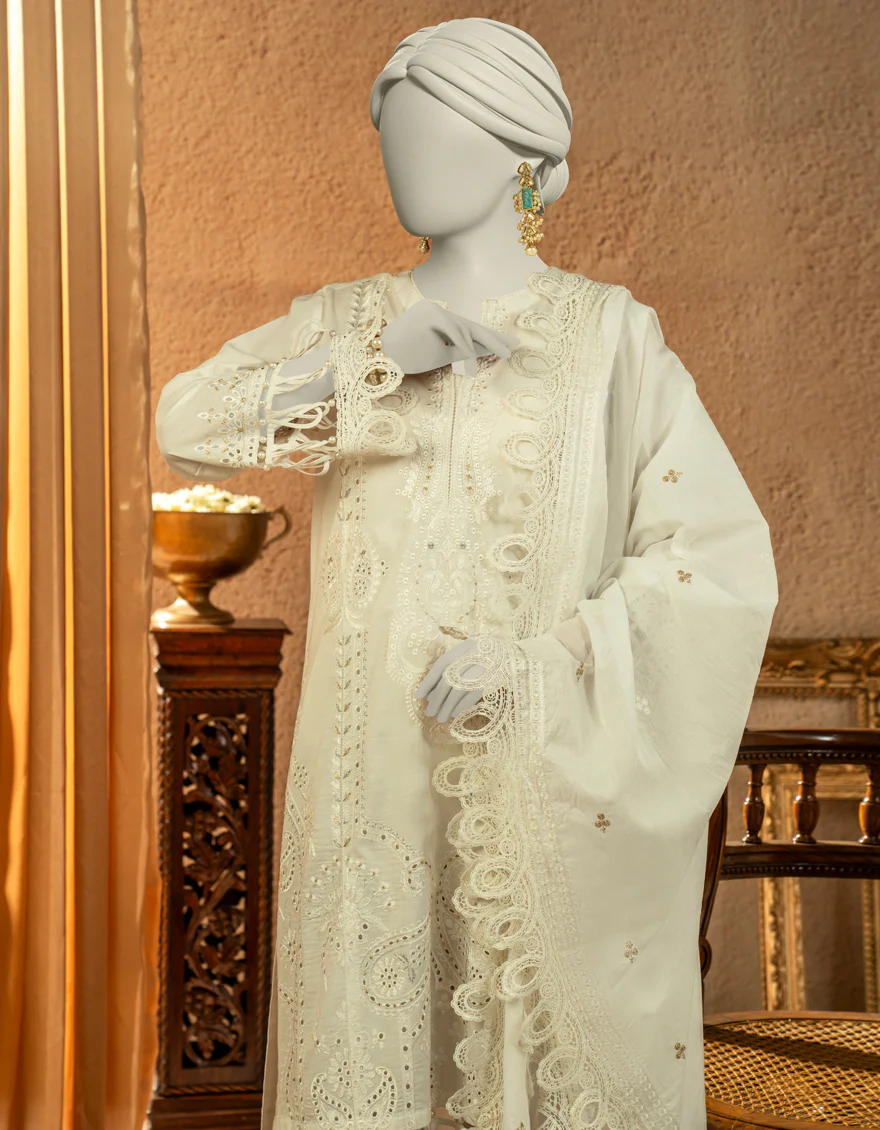WHITE JACQUARD 3PC UNSTITCHED | JLAWN-S-25-3255 LUXE C-7 - Image 2